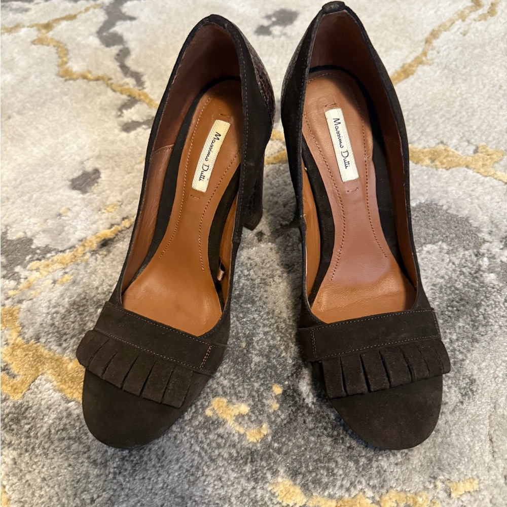 Massimo Dutti Dark Brown Suede Heels